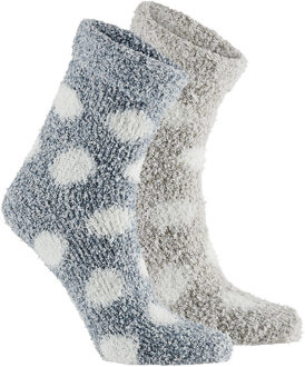 Apollo Huissokken / bedsokken met stippen - kinderen - grijs / beige - 2 paar - maat 36-41 - slofsokken - 36/41