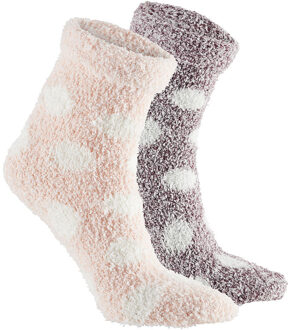 Apollo Huissokken / bedsokken met stippen - kinderen - grijs / roze - 2 paar - maat 36-41 - slofsokken 36/41