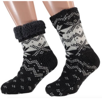 Apollo Huissokken gevoerd antraciet print antislip unisex maat 42- 47 () Houtskool - One size