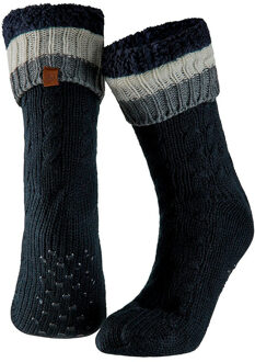 Apollo huissokken heren/dames - donkerblauw - maat 41-46 - anti-slip - Gebreid/fleece One size