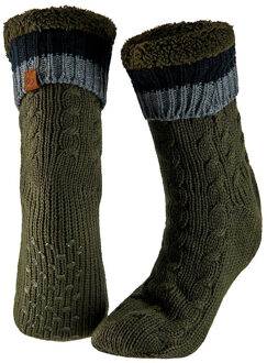 Apollo huissokken heren/dames - legergroen - maat 41-46 - anti-slip - Gebreid/fleece One size