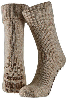 Apollo huissokken/slofsokken - Anti-slip - schapenwol - volwassenen - beige - wintersokken - One size;;;