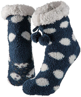 Apollo Huissokken/slofsokken - blauw met witte stippen - dames - anti-slip - fleece - one size One size