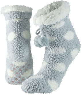 Apollo Huissokken/slofsokken - grijs met witte stippen - dames - anti-slip - fleece - one size