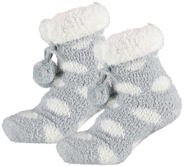 Apollo Huissokken/slofsokken - lichtgrijs - stippen - dames - anti-slip - fleece - one size One size