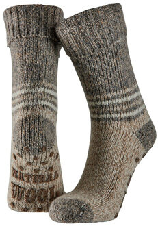 Apollo Huissokken/slofsokken - met anti slip zool - beige - volwassenen - maat 43-46 43/46