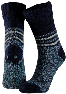 Apollo Huissokken/slofsokken - met anti slip zool - blauw - volwassenen - maat 39-42 - 39/42