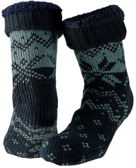 Apollo Huissokken/slofsokken Nordic print - blauw - heren - fleece gevoerd - maat 42-47 - extra warm - One size