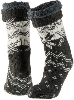 Apollo Huissokken/slofsokken Nordic print - grijs - heren - fleece gevoerd - maat 42-47 - extra warm - One size