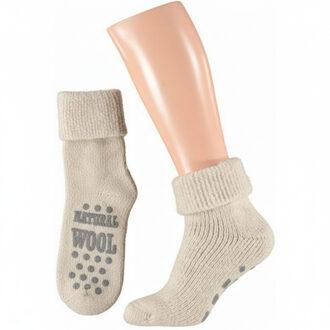 Apollo Huissokken/slofsokken - unisex - 43-46 - wol - beige - anti slip sokken - cadeau