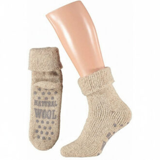 Apollo Huissokken/slofsokken - unisex - 43-46 - wol - beige - anti slip sokken - cadeau