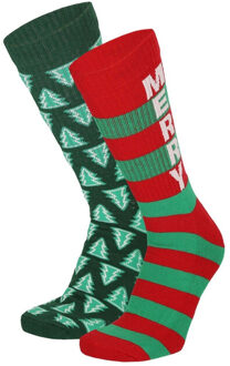 Apollo Kerstsokken heren dames green / rood sportsokken 2-pack Veelkleurig - 41-46