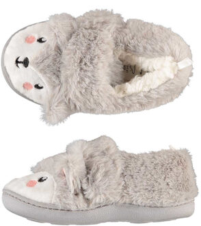 Apollo Kinder dieren pantoffels/sloffen poolvos - maat 27-28 - grijs - warm voor de winter - 27/28