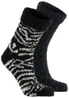 Apollo Kinderen bedsokken/huissokken - 2-pak - zwart/wit - maat 36-40 - 36/40