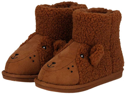 Apollo kindersloffen - beer - bruin - pantoffels - met antislip - voor kinderen - teddystof 25-26