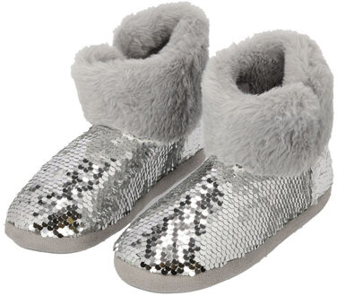 Apollo kindersloffen - pailletten - zilver - pantoffels - met antislip - voor kinderen 35-36