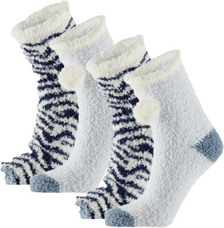 Apollo Kindersokken - 2 pack - blauw/wit - maat 36/41 - pluche - warm One size