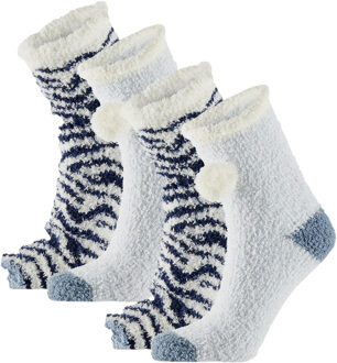 Apollo Kindersokken - 2 pack - blauw/wit - maat 36/41 - pluche - warm