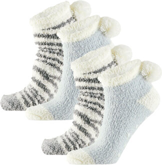 Apollo Kindersokken - 2 pack - blauw/wit - one size - pluche - warm One size