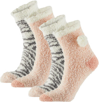 Apollo Kindersokken - 2 pack - roze - maat 36/41 - pluche - warm - One size