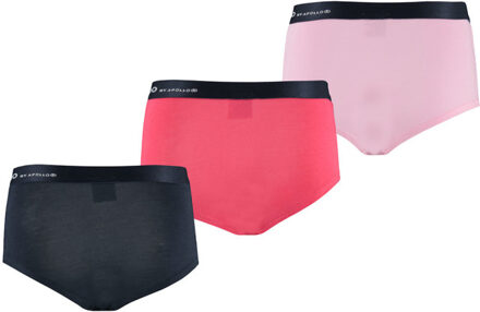 Apollo Meisjes bamboe hipster 3-pack zwart rood roze - maat 122/128 Veelkleurig