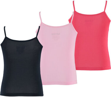 Apollo Meisjes bamboe singlet hemden 3-pack blauw roze rood spaghettibandjes onderhemd - maat 110/116 Veelkleurig