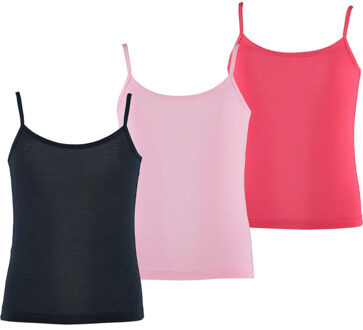Apollo Meisjes bamboe singlet hemden 3-pack blauw roze rood spaghettibandjes onderhemd Veelkleurig - 146/152