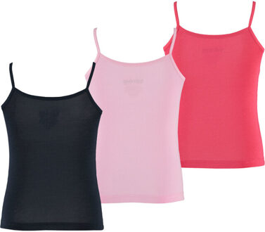 Apollo Meisjes bamboe singlet hemden 3-pack blauw roze rood spaghettibandjes onderhemd Veelkleurig - 158/164