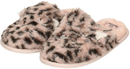 Apollo Meisjes instap slippers/pantoffels luipaard print roze maat 31-32 - sloffen - kinderen