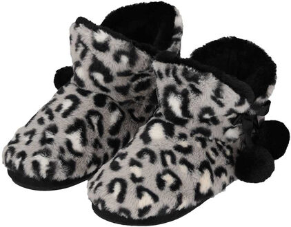 Apollo Pantoffels/sloffen luipaard print - dames - grijs - maat 37-38 - dieren sloffen - hoog 37/38