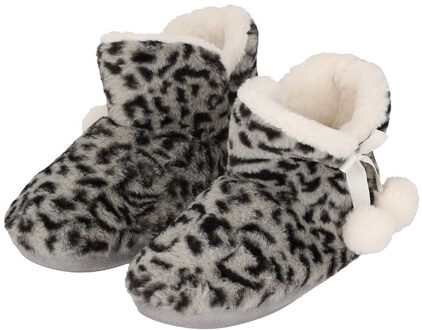 Apollo Pantoffels/sloffen luipaard print - dames - lichtgrijs - maat 40-41 - dieren sloffen - hoog 41/42