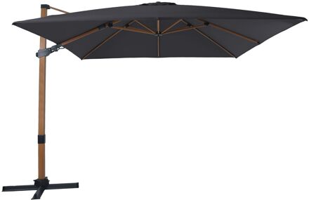 Apollo Premium Zweefparasol rechthoekig 300x300 cm in Hout Look / Grijs Parasol voor tuin met Aluminium Frame