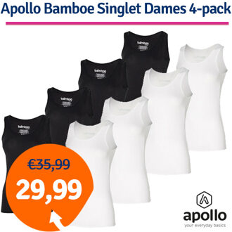 Apollo Singlet Dames Bamboo Zwart 4-pack-L - L