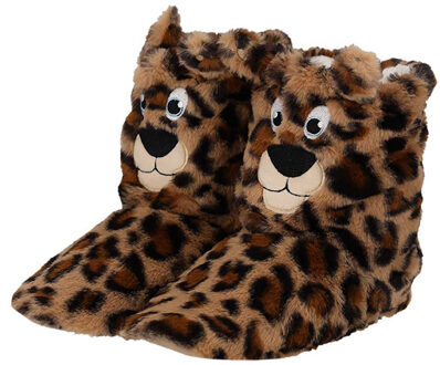 Apollo sloffen Luipaard - pluche - 3D pantoffels - hoog model - voor dames