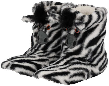 Apollo sloffen Zebra - pluche - 3D pantoffels - hoog model - voor dames 40-42