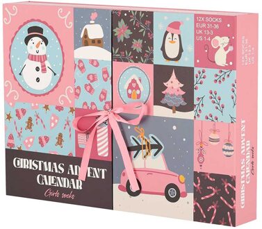 Apollo Sokken Adventskalender Kinderen - Meisjes - Kerst - 12 paar sokken-One size (31/36) Roze - One size (31/36)