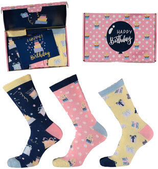 Apollo Sokken Giftbox Verjaardag Dames Cakes & Gifts met gratis wenskaart Blauw,Geel,Multicolor,Roze - One size (36-41)