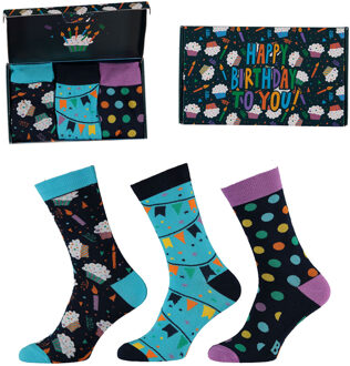 Apollo Sokken Giftbox Verjaardag Heren Balloons & Dots met gratis wenskaart - One size (41-46)