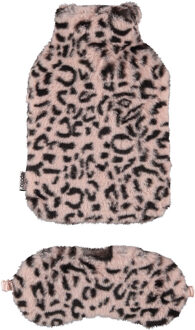 Apollo Superzachte fluffy cheetah/luipaard print warmwaterkruik en slaapmasker cadeau set roze - Kruiken