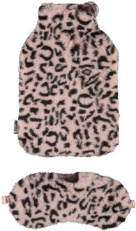 Apollo Superzachte fluffy cheetah/luipaard print warmwaterkruik en slaapmasker cadeau set roze