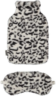 Apollo Superzachte fluffy cheetah/luipaard print warmwaterkruik en slaapmasker cadeau set wit