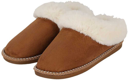 Apollo teddy sloffen - dames - cognac - instappers - teddystof - pantoffels - laag 39-40