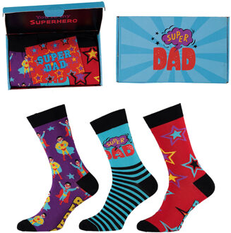 Apollo Vaderdag Cadeau Sokken Giftbox Super Dad met gratis wenskaart Blauw,Multicolor,Paars,Rood - One size (41-46)