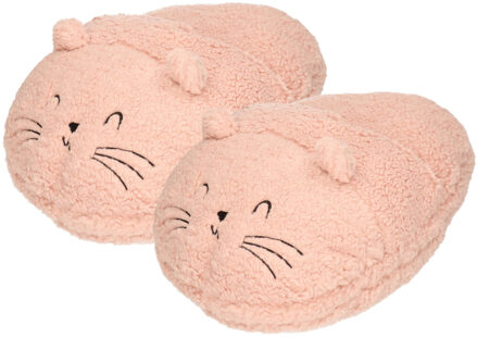 Apollo Voetenwarmer pantoffel / slof - poes / kat - roze - one size - 30 x 27 cm - dierensloffen