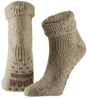 Apollo Wollen anti-slip huissokken/slofsokken voor kinderen beige maat 31-34 - 31/34
