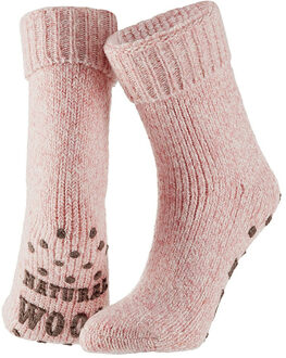 Apollo Wollen huissokken/slofsokken - anti-slip - dames - licht roze - maat 35-38 - 35/38