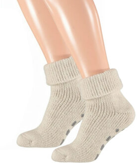 Apollo Wollen huissokken/slofsokken - dames - ecru - anti slip sokken - cadeau - maat 43-46