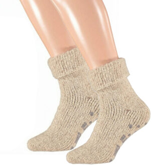 Apollo Wollen huissokken/slofsokken - dames - ecru - anti slip sokken - cadeau - maat 43-46