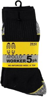 Apollo worker sokken (5 paar) Zwart - 39-42