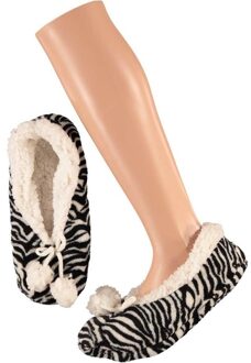 Apollo Zwart/witte ballerina dames pantoffels/sloffen met zebraprint maat 37-39 - Sloffen - volwassenen Multikleur